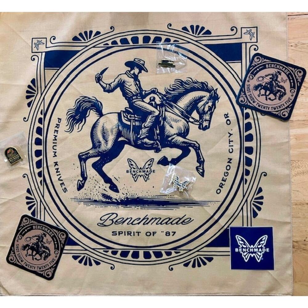 Shot Show 2025 Benchmade Bandana Scarf, Coasters,Pins & Sticker Lot RARE